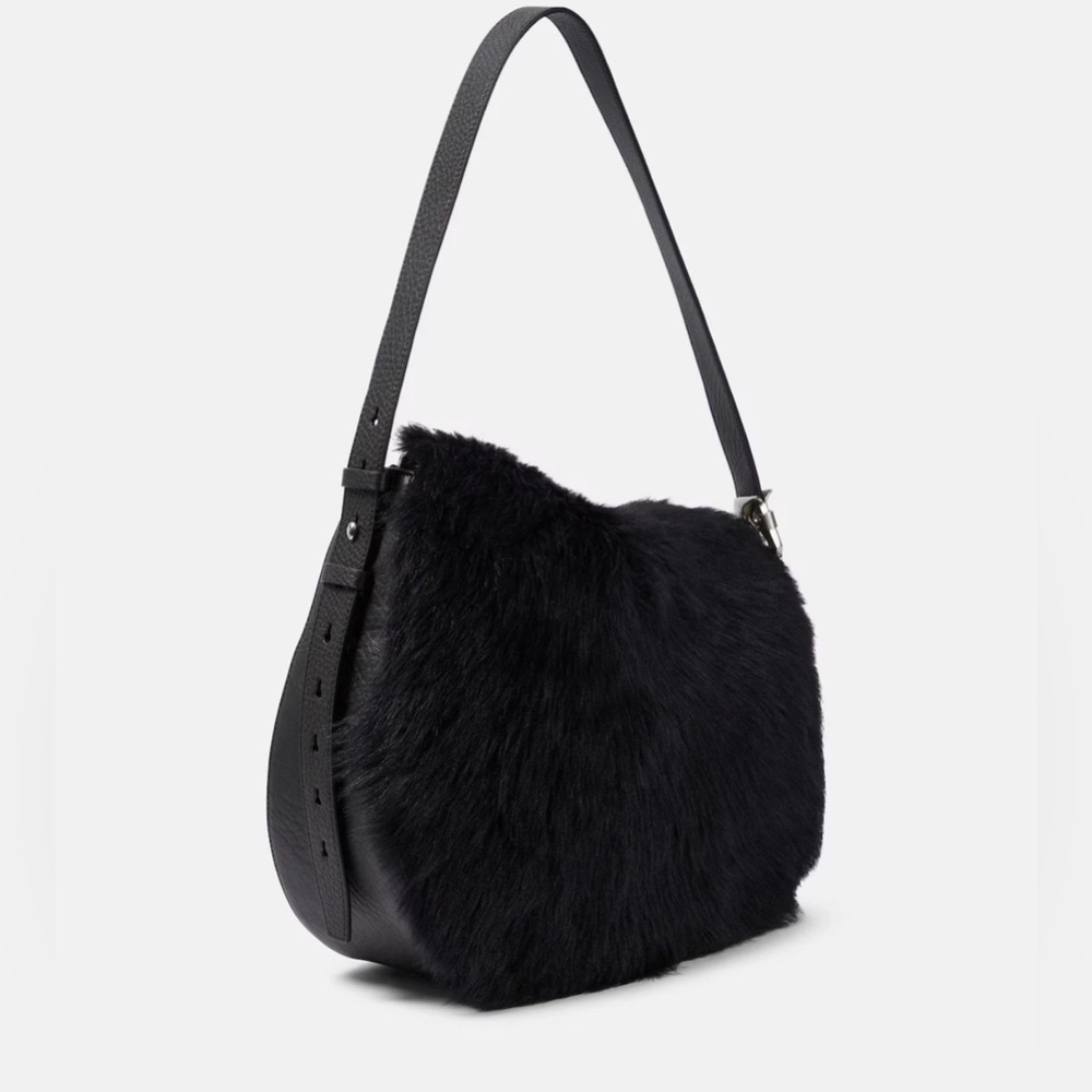 Burberry Authentic Bag Crossbody Shoulder Pouch Black Shearling and Leather$4050